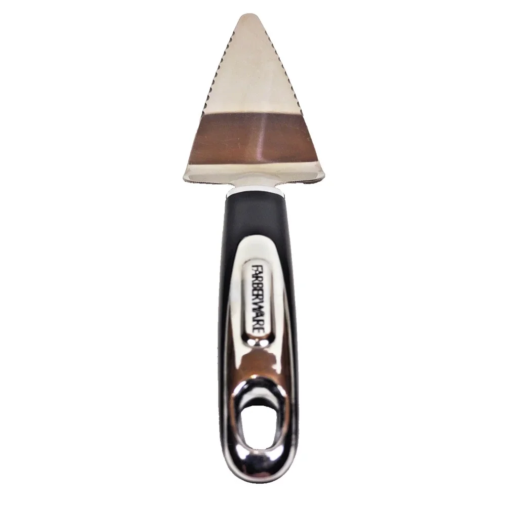 Faberware Chrome and Black Pizza Cake Pie Server Serrated Edge Hanging Hook